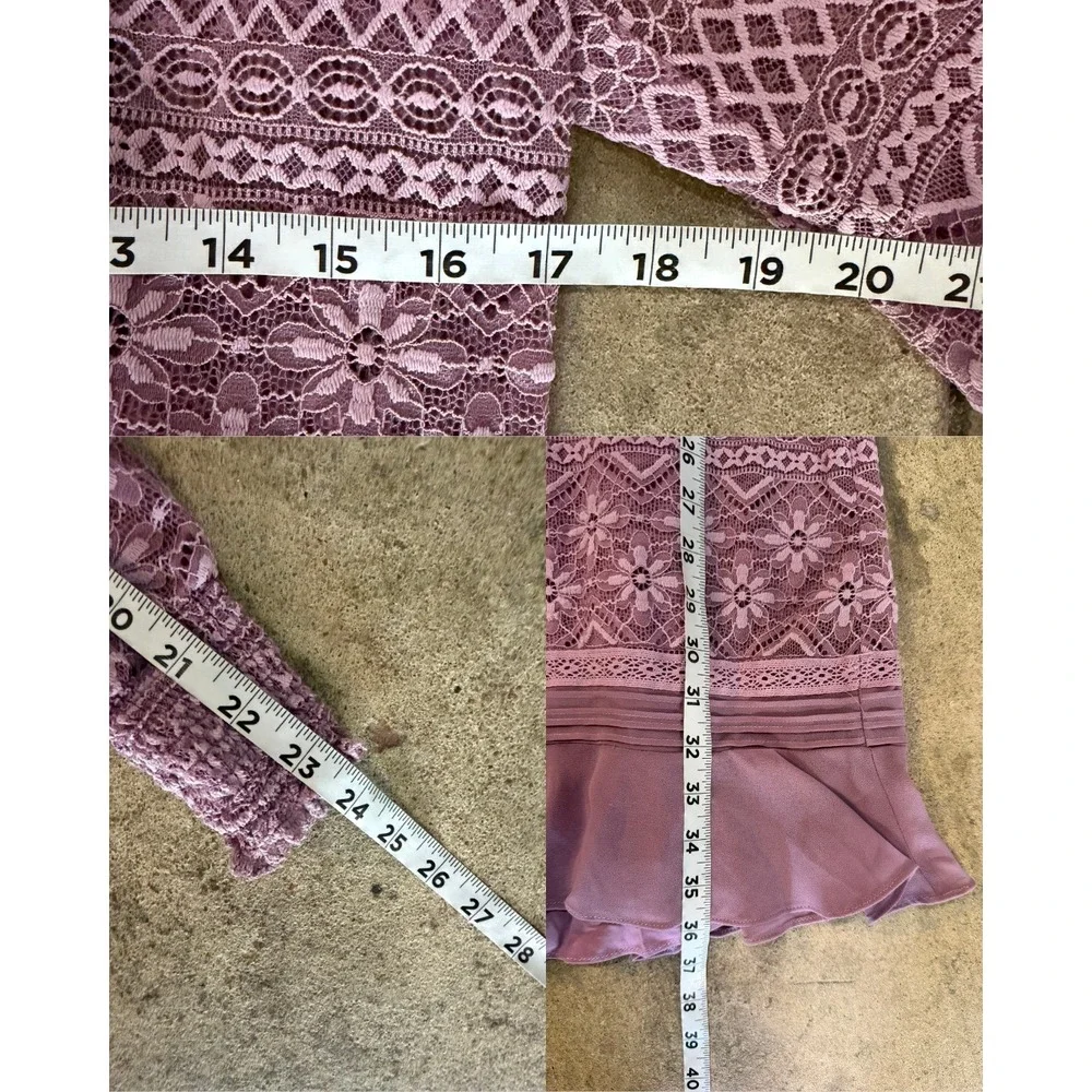 Sundance Lace Mini Dress S Purple Boho Pleated Tassel Ruffle Flounce Hem